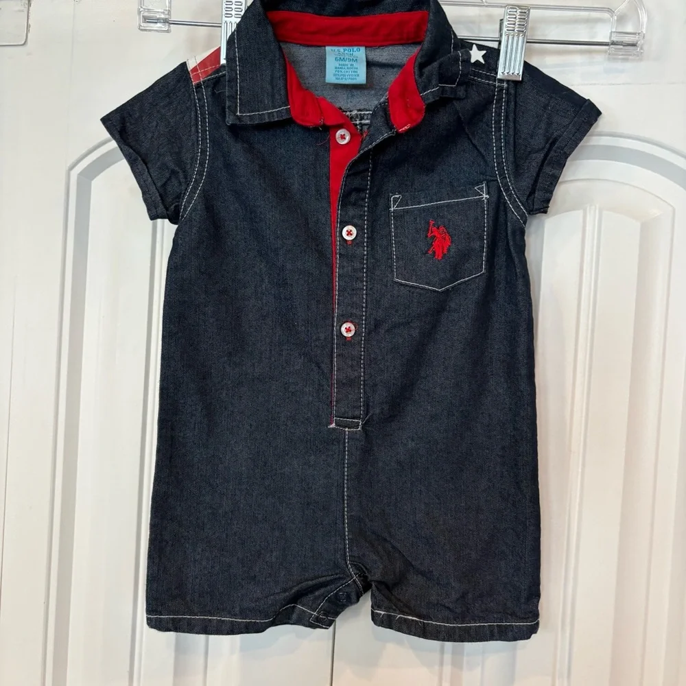U.S. Polo Assn Denim American Flag‎ Romper Size 6-9 Months